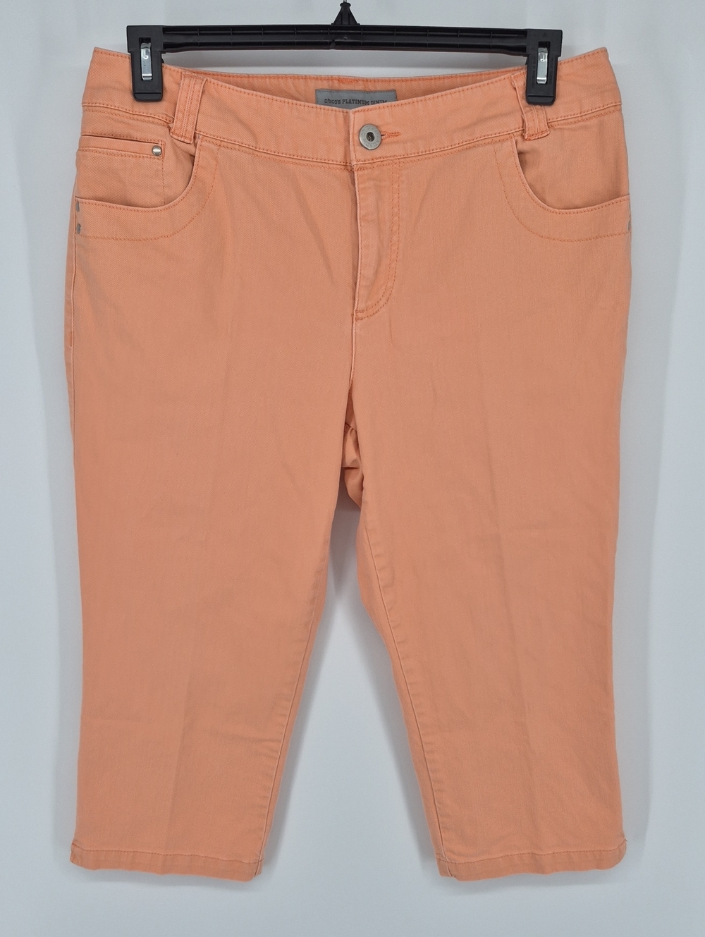 Chico’s Platinum Capri Denim Pants Peach Women’s 2 US 12 Cropped Stretch